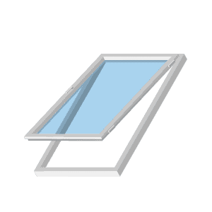 ein weisses rechteckiges Fenster mit blauem Glas